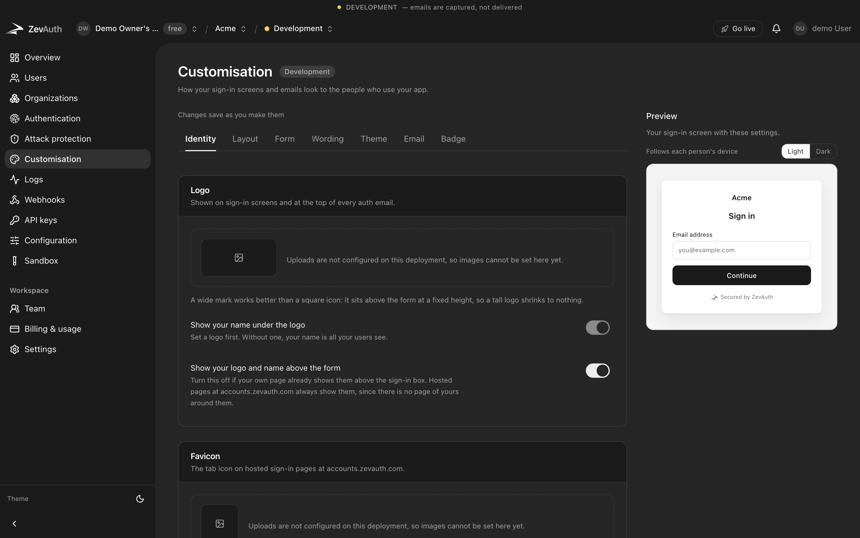 A branded hosted sign-in screen