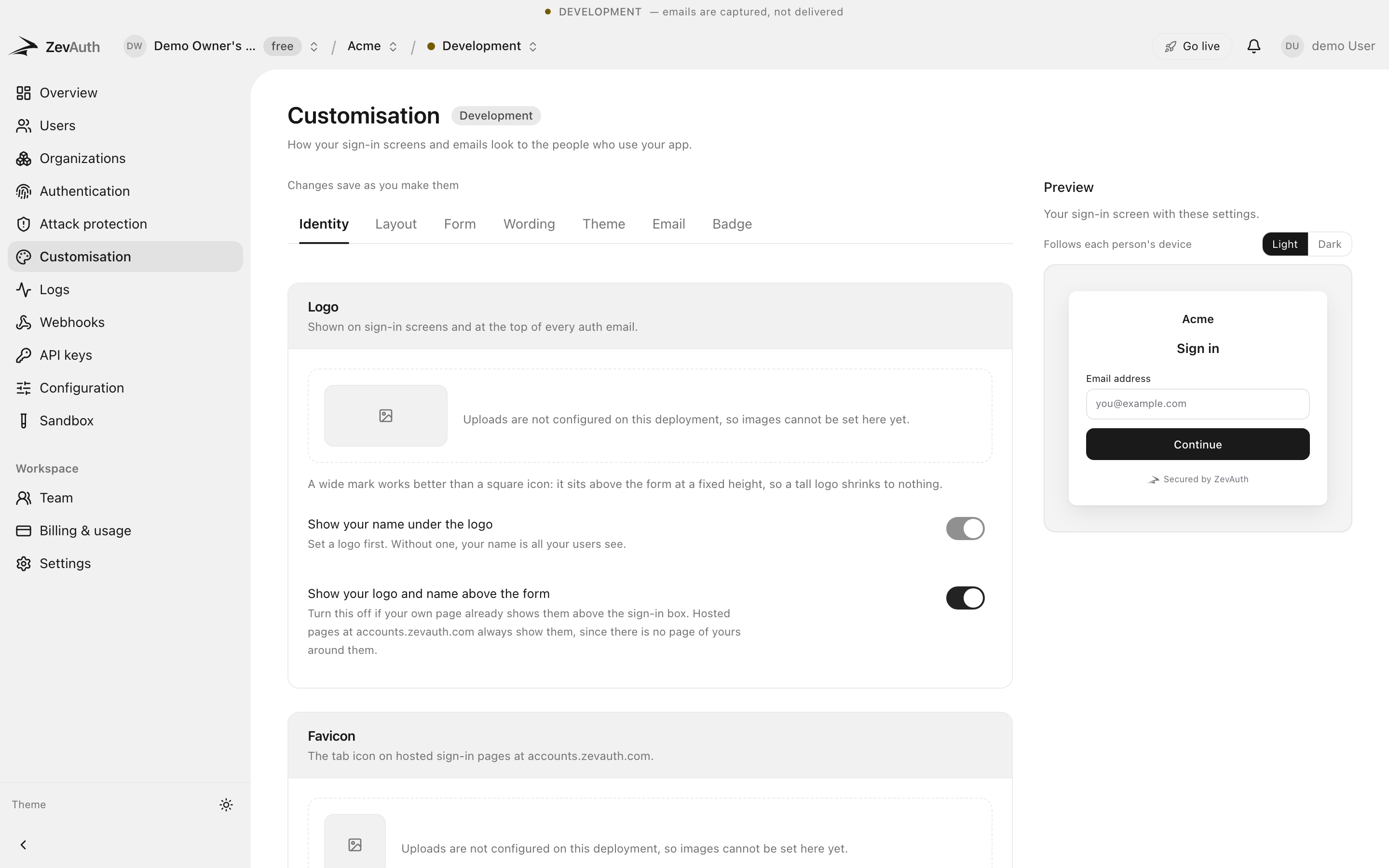 A branded hosted sign-in screen